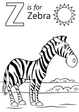 Letter Z Is For Zebra Coloring Page